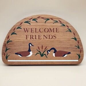 VTG Handcrafted Welcome Friends Wooden Plaque Sign Goose Cottage Core Country
